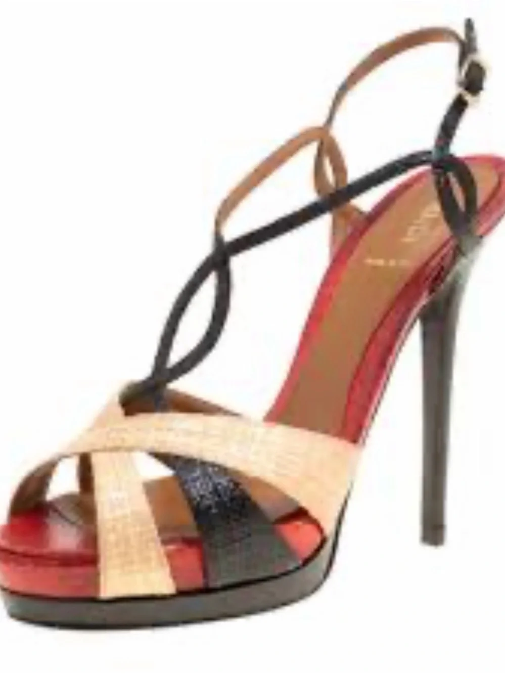 Fendi Multicolor Stiletto Sandals in Red, Black & Tan